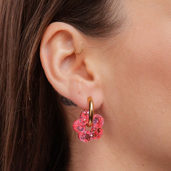 Créoles Fleur rouge rose