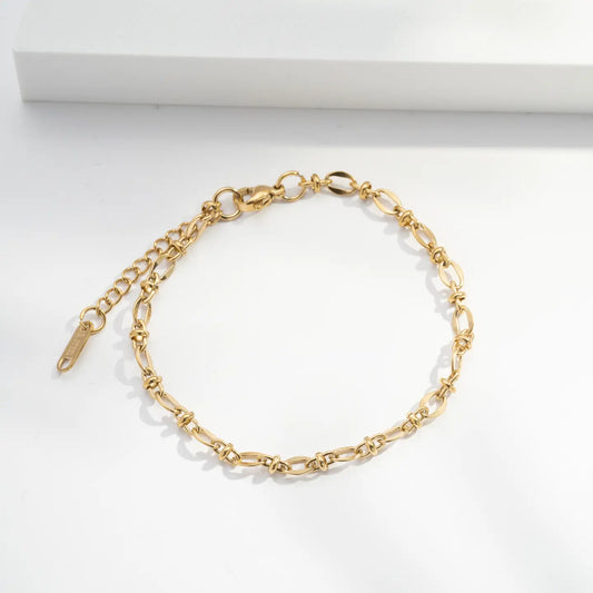 Bracelet Nœud — Maillons Sculptés en Acier Inoxydable Doré