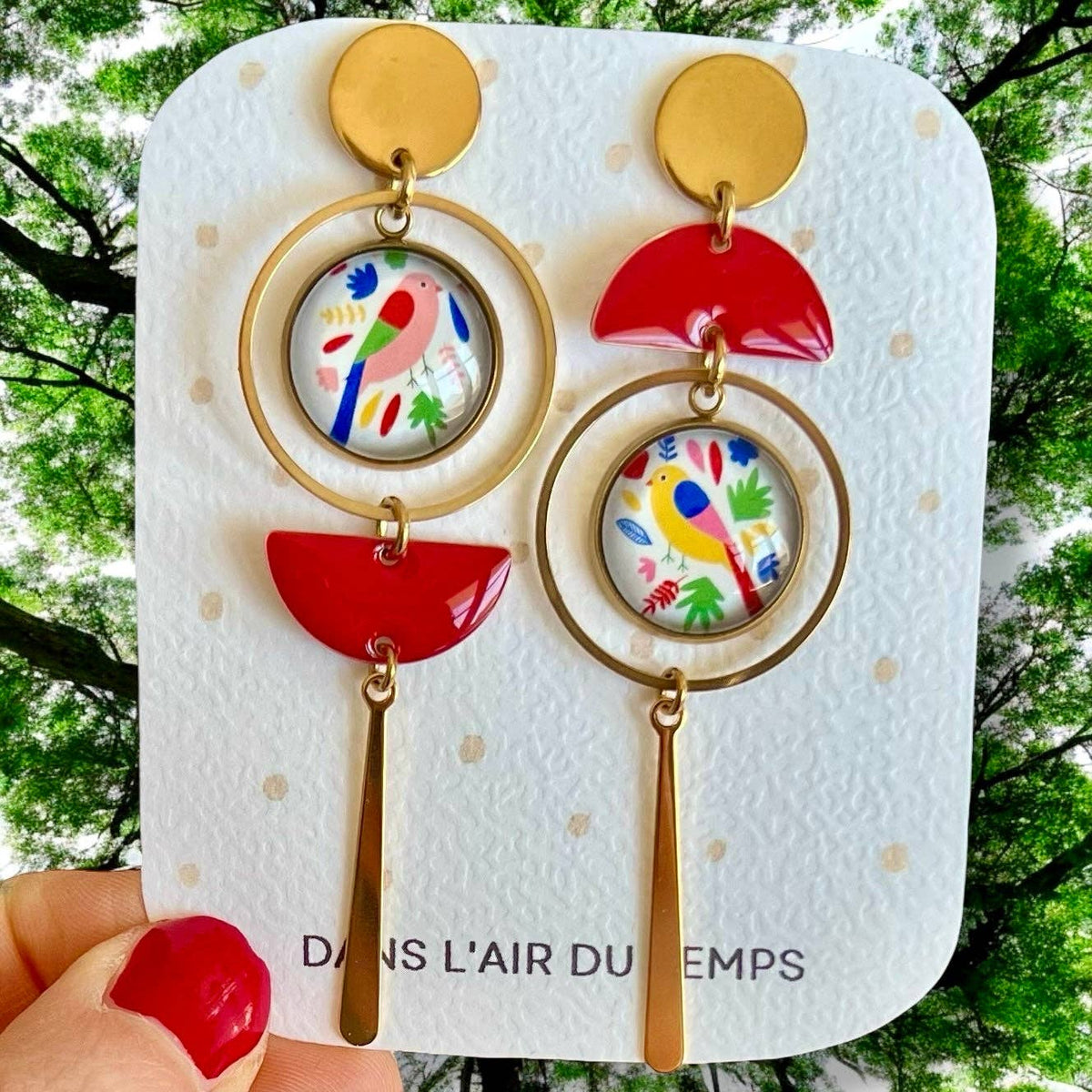 BOUCLES D'OREILLES pendantes oiseaux dépareillés
